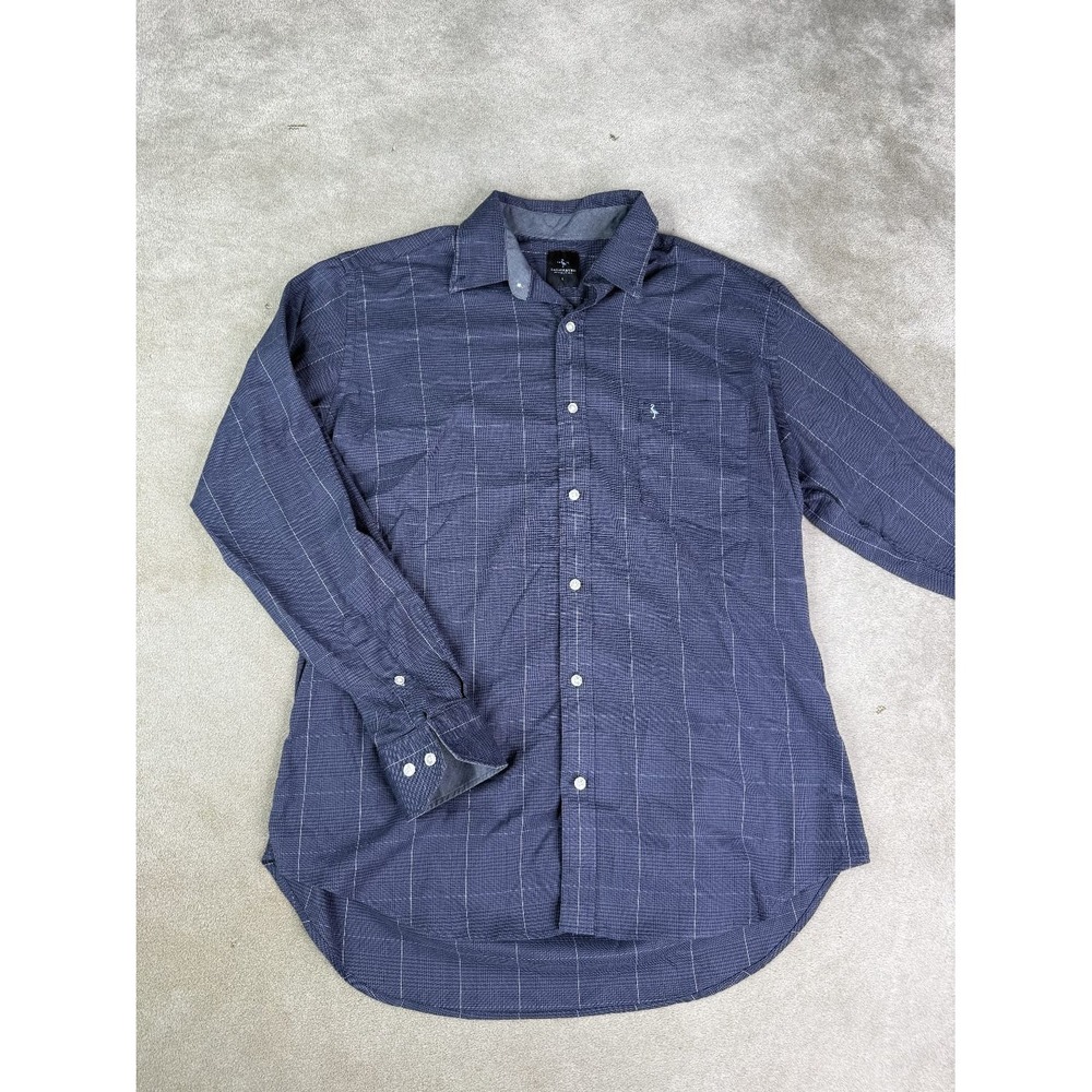TailorByrd Collection Shirt Mens Large Navy Plaid Windowpane Stretch Button Down